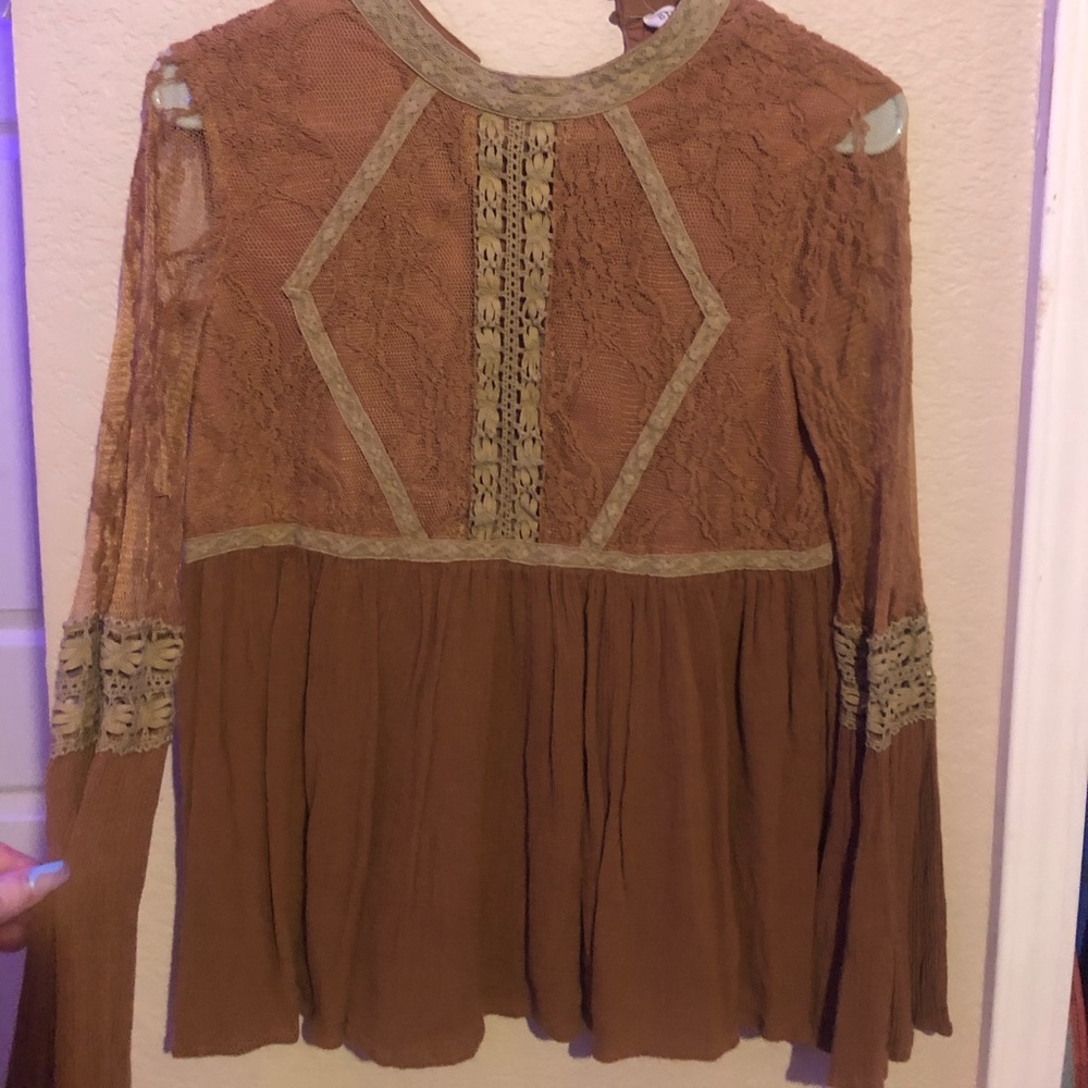 Rust Brown lace long sleeve top